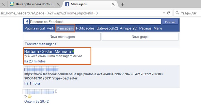 Acesse as mensagens na versão mobile do Facebook pelo computador (Foto: Reprodução/Barbara Mannara)