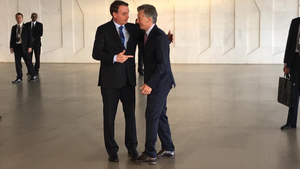 Bolsonaro oferece almoço no Palácio do Itamaraty ao presidente da Argentina, Mauricio Macri, após reuniões de trabalho — Foto: Luiz Felipe Barbiéri, G1