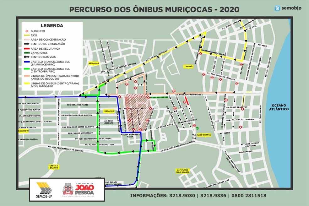 Esquema de ônibus para o bloco das Muriçocas 2020, em João Pessoa — Foto: Semob/Divulgação