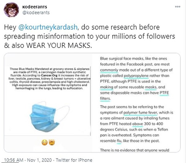 Fãs ficam revoltados com post de Kourtney Kardashian sobre uso de máscaras durante a pandemia de Covid-19 (Foto: Twitter)