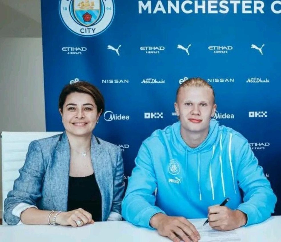 Rafaela na transferência de Haaland para o City. Em breve, vai assinar maior contrato de material esportivo do futebol — Foto: Reprodução
