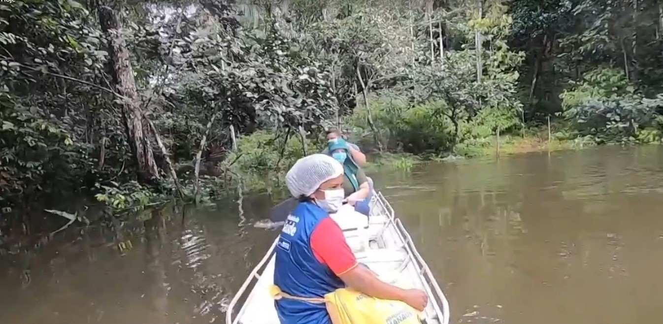 Agentes de saúde cruzam floresta a pé e enfrentam áreas alagadas para vacinar comunidades na zona rural de Manaus thumbnail