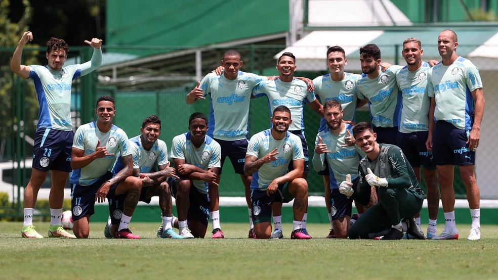 Time vencedor do rachão no treino do Palmeiras desta quarta-feira — Foto: Cesar Greco/Palmeiras