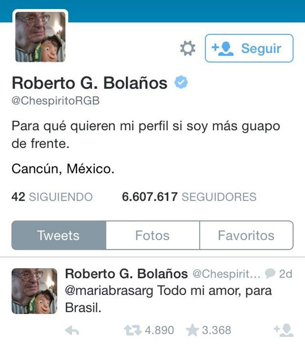 Último resgistro na conta de Roberto Bolaños no Twitter é um reply para uma fã brasileira (Foto: Reprodução/Twitter)