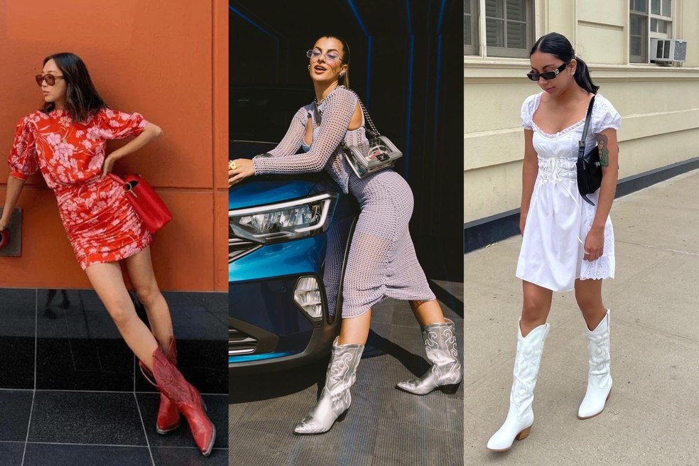 Aimee Song, Nah Cardoso e Jenn são influenciadoras que adotaram a tendência da bota cowboy — Foto: Instagram/Reprodução