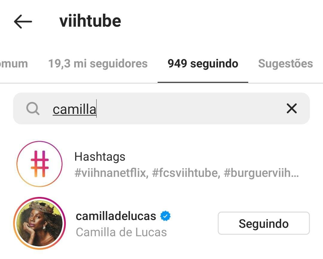 Viih Tube continua seguindo Camilla de Lucas (Foto: Reprodução/Instagram)