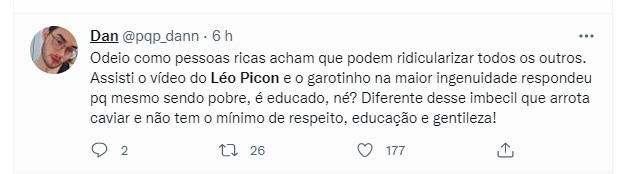 Leo Picon é criticado nas redes (Foto: Reprodução/Twitter)