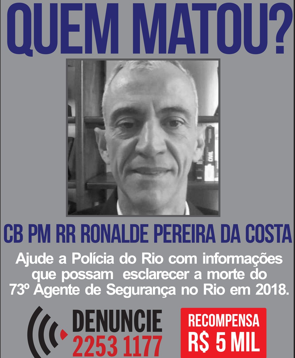 Disque DenÃºncia oferece recompensa de R$ 5 mil para informaÃ§Ãµes que levem aos suspeitos de matar o PM Ronalde da Costa (Foto: DivulgaÃ§Ã£o / Disque DenÃºncia)