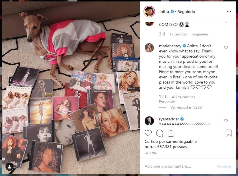 Mariah Carey responde Anitta nas redes sociais — Foto: Reprodução/Instagram