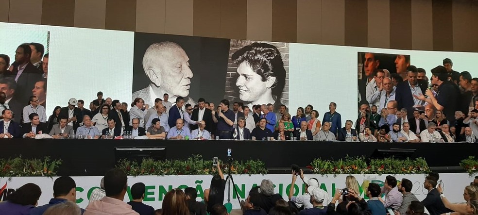 O deputado Baleia Rossi (MDB-SP) durante a convenção do partido que o elegeu presidente da legenda — Foto: Laís Lis/G1