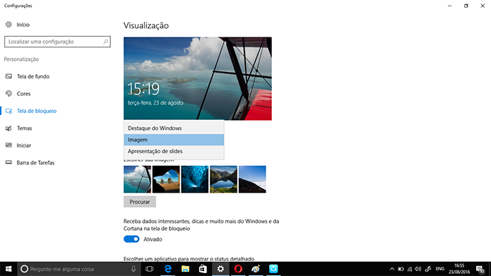 Use imagem estática ou apresentação de slides caso Cortana não funcione na tela de bloqueio (Foto: Reprodução/Elson de Souza)