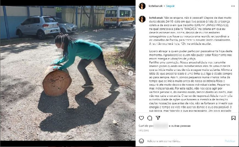 Ana Koteban usou suas redes sociais para denunciar ter sido vítima de racismo na escola onde dá aulas de sociologia — Foto: Reprodução/Instagram