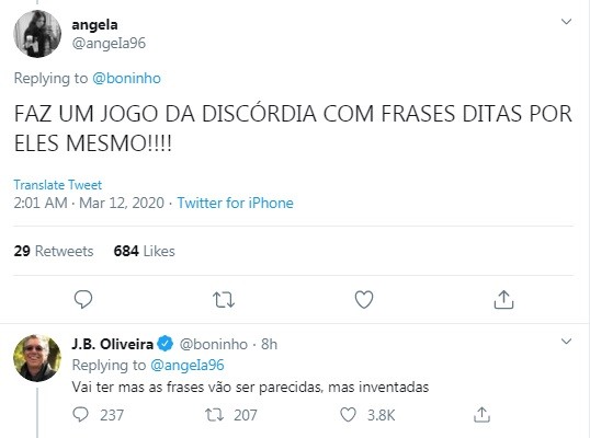 Boninho responde internauta no Twitter (Foto: Reprodução)