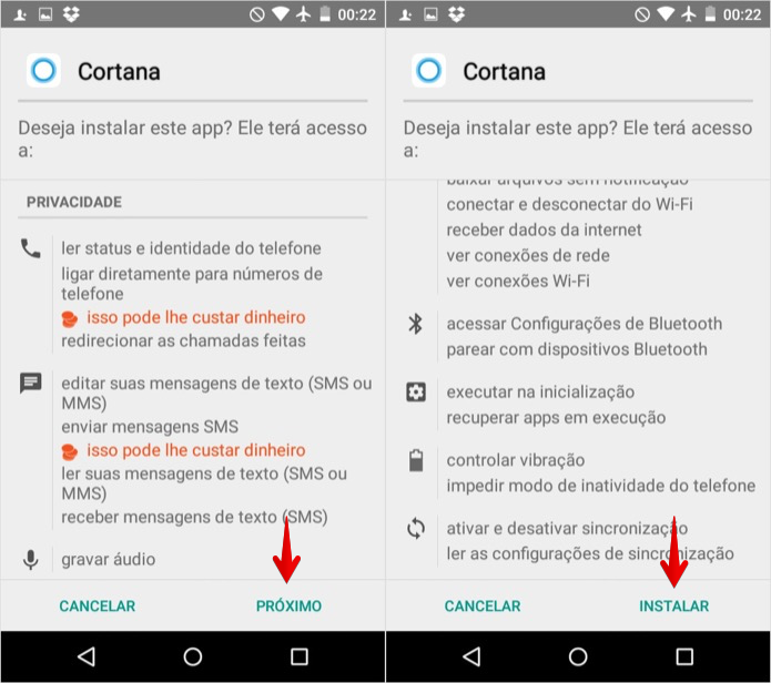 Instalando o aplicativo da Cortana (Foto: Reprodução/Helito Bijora) 