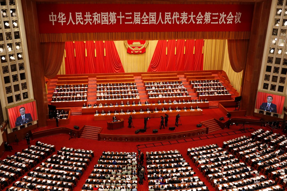 Congresso Nacional do Povo (NPC) no Grande Salão do Povo em Pequim, na China, em 2020 — Foto:  Carlos Garcia Rawlins/Reuters