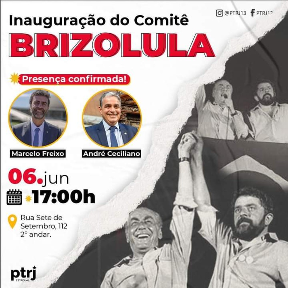 Convite do PT-RJ para a inauguraÃ§Ã£o do comitÃª Brizolula â Foto: ReproduÃ§Ã£o
