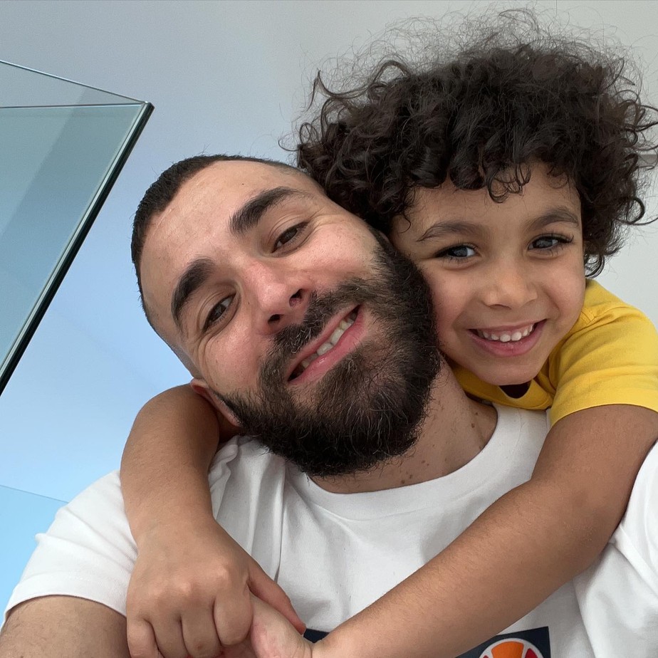 Benzema e o filho Ibrahim, de 5 anos