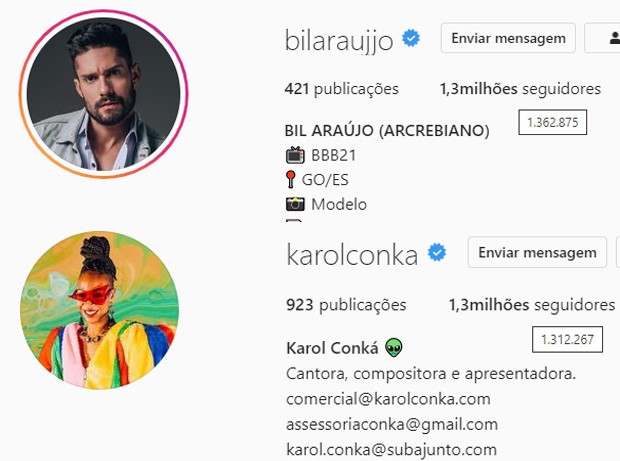 Arcrebiano passa Karol Conká em número de seguidores no Instagram (Foto: Reprodução/Instagram)
