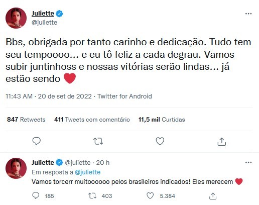 Juliette agradece fãs por mobilização por Grammy Latino (Foto: Reprodução/Instagram)