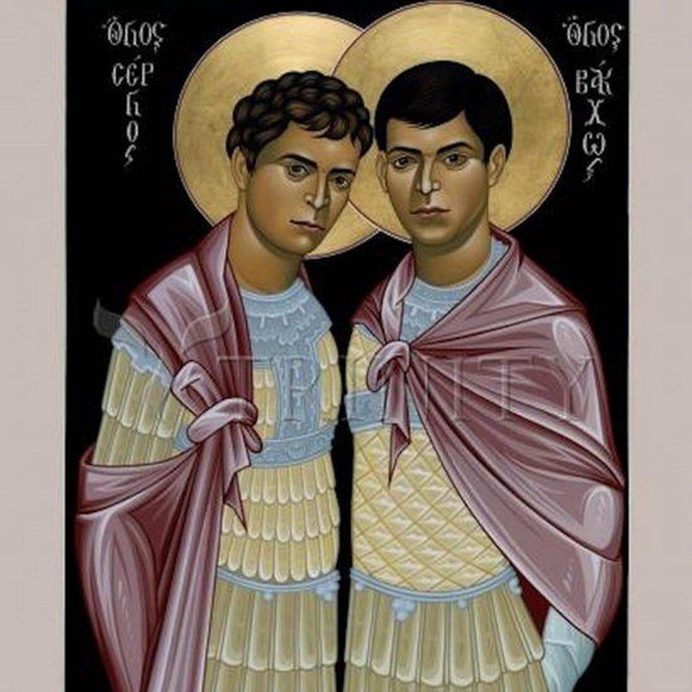Releitura da imagem dos santos feita pelo artista e frade Robert Lentz — Foto: Reprodução/BBC