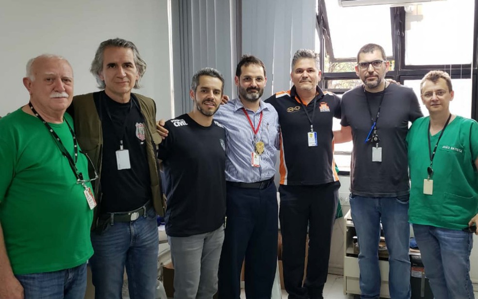 Peritos do DF e de MG, em ordem: Franklin Marotta, Samuel Ferreira, Thales Bittencourt, José Roberto Costa, Malthus Galvão, Ricardo Araujo e João Batista Rodrigues — Foto: Arquivo pessoal