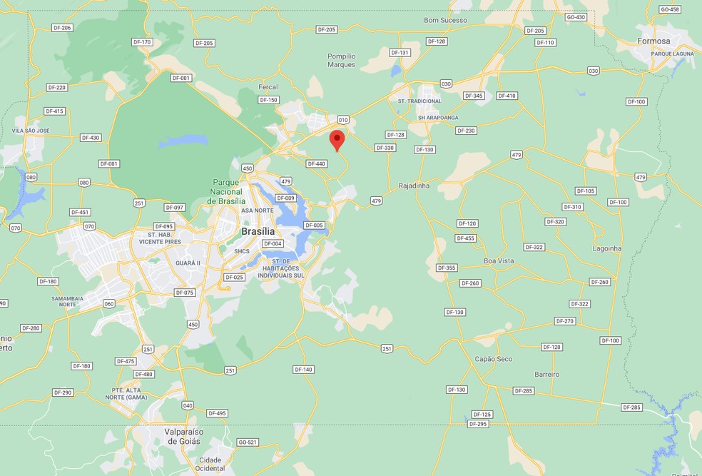 Local onde avião caiu em Sobradinho, nesta sexta-feira (29) — Foto: Google Maps/Reprodução