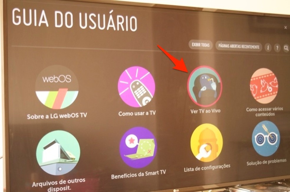 Ação para visualizar opções para TV ao vivo em uma smart TV da LG — Foto: Reprodução/Marvin Costa