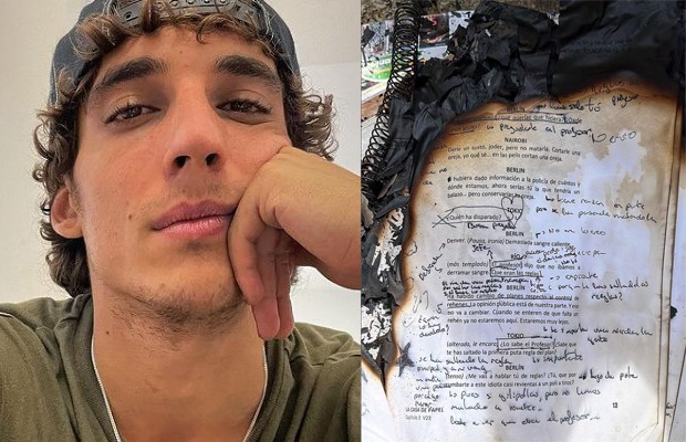 Após incêndio, Miguel Herrán mostra parte do roteiro de 'La Casa de Papel' intacto (Foto: Reprodução/Instagram)
