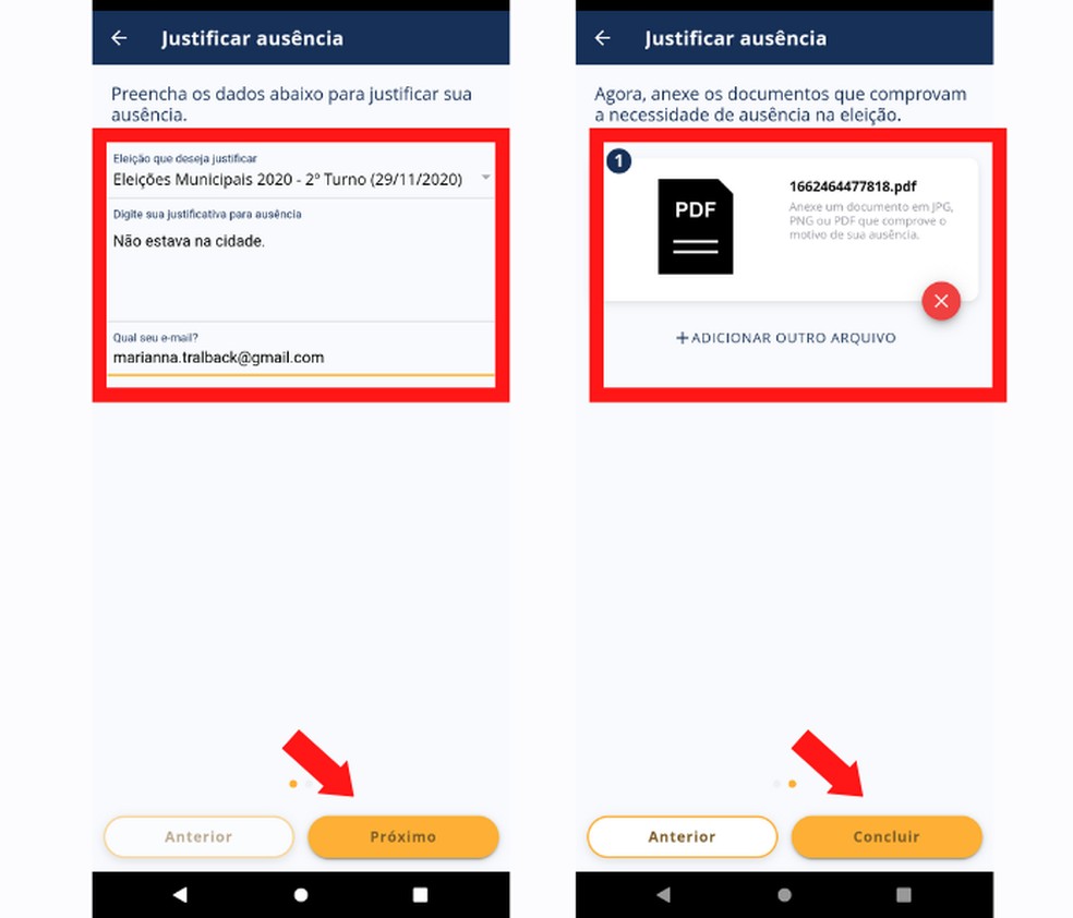 Eleitor deve explicar sua ausência no pleito, além de inserir um documento comprobatório — Foto: Reprodução/Mariana Tralback
