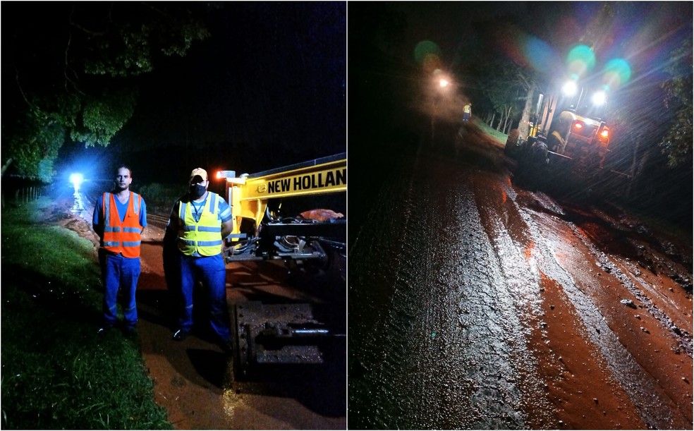 Chuva deixa rodovia interditada em Taquarituba  — Foto: Defesa Civil/Divulgação 