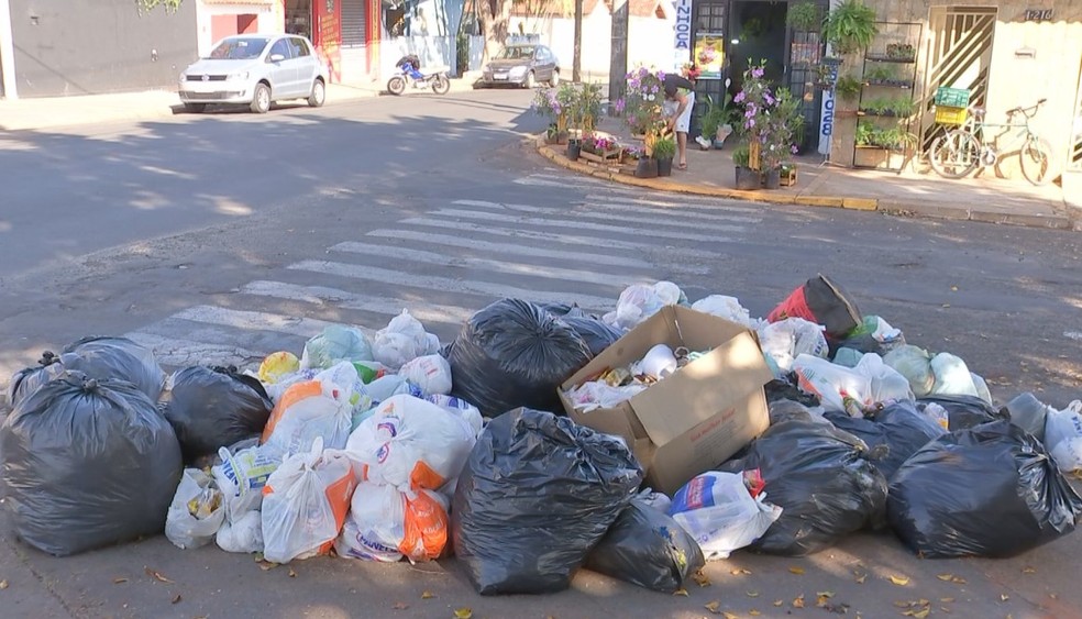 Mesmo com coleta parcial, lixo se acumula nas ruas após cinco dias de greve em Bauru  — Foto: TV TEM/Reprodução
