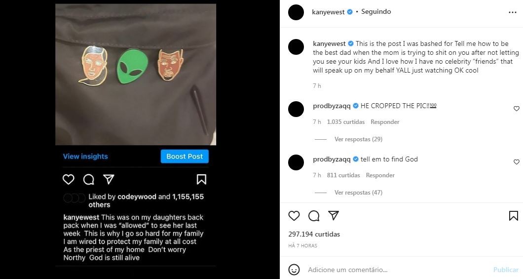 Kanye West disse que não tem permissão de ver os filhos (Foto: Reprodução / Instagram)