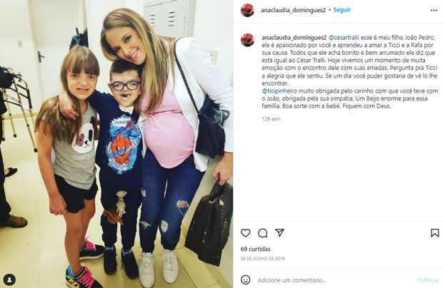 Fã de Cesar Tralli, João Pedro já posou com Ticiane Pinheiro e Rafaella Justus em 2019 (Foto: Reprodução/Instagram)
