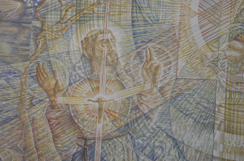 Pintura em afresco na igreja centenária de Rodeio — Foto: Maurício Cattani/NSC TV