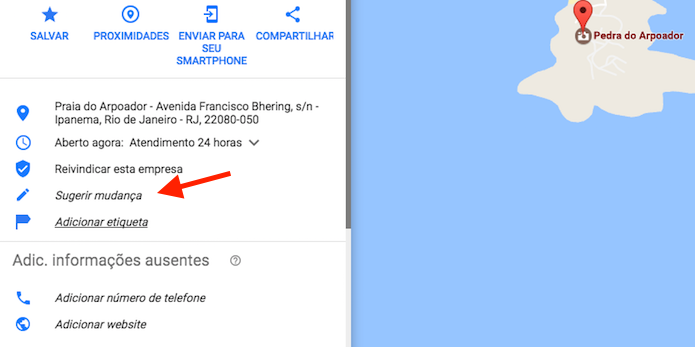 Opção para sugerir mudanças em informações de um local no Google Maps (Foto: Reprodução/Marvin Costa)