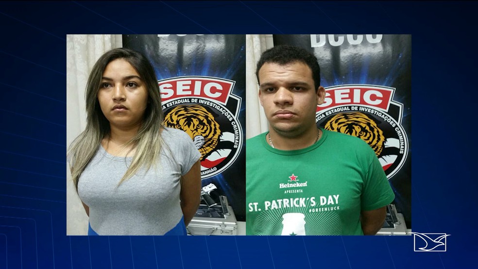 NatÃ¡lia RaÃ­ssa de Sena Silva e Gabriel FrazÃ£o Silva foram presos com pistola das ForÃ§as Armadas (Foto: ReproduÃ§Ã£o/TV Mirante)