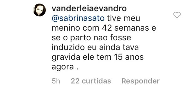 Seguidora comenta em perfil de Sabrina Sato (Foto: Reprodução / Instagram)