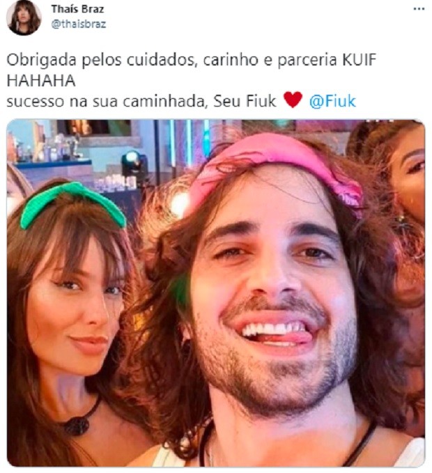 Thaís Braz agradece Fiuk em post (Foto: Reprodução/Twitter)