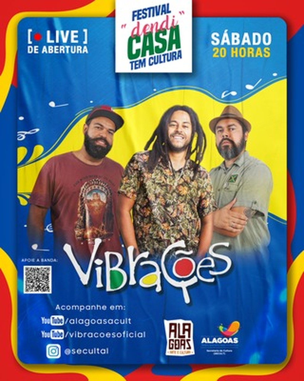 Festival Dendi de Casa começa neste sábado (6) com banda alagoana Vibrações — Foto: Divulgação/Secult-AL