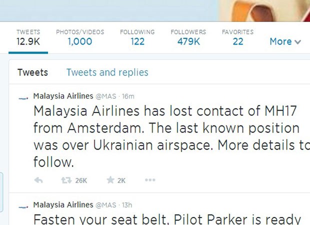 Twitter Malaysia Airlines (Foto: Reprodução)