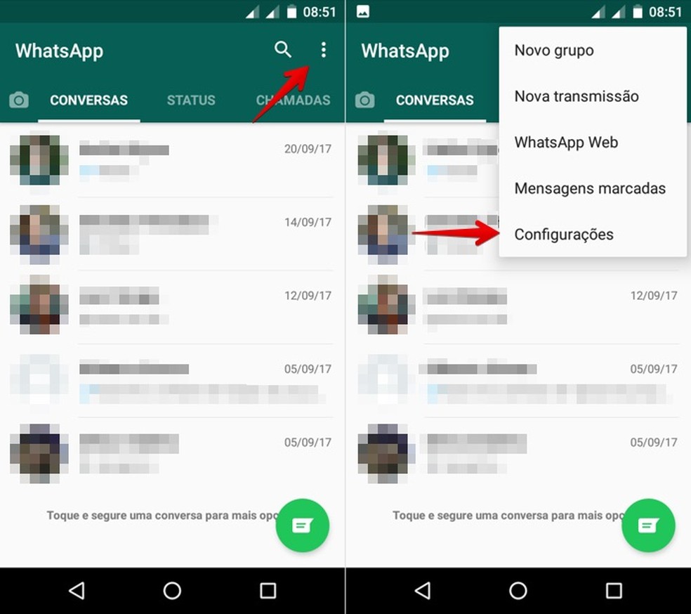 Abra as configurações do WhatsApp para Android (Foto: Reprodução/Helito Bijora)