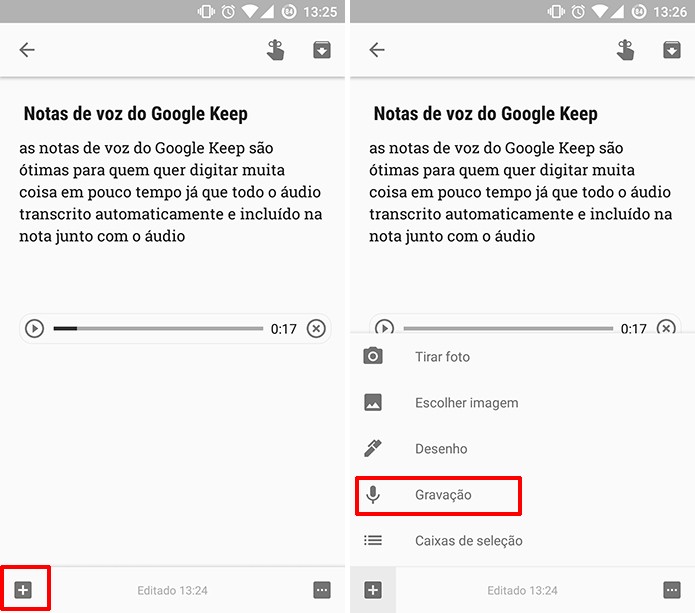 Google Keep permite que usuário do Android adicione novas gravações de voz às notas existentes (Foto: Reprodução/Elson de Souza)