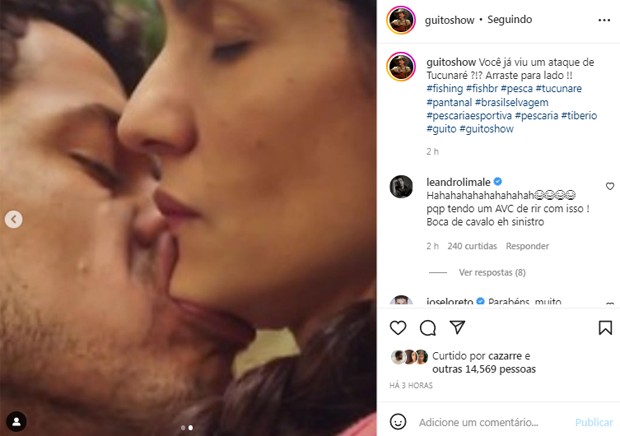 Guito trolla José Loreto por beijão em cena de Pantanal (Foto: Reprodução/Instagram)