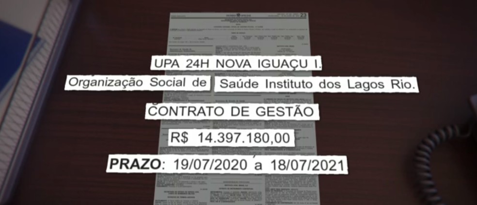 Publicação no Diário Oficial mostra que OS investigada foi contratada sem licitação pela Secretaria Estadual de Saúde do RJ — Foto: Reprodução/ TV Globo