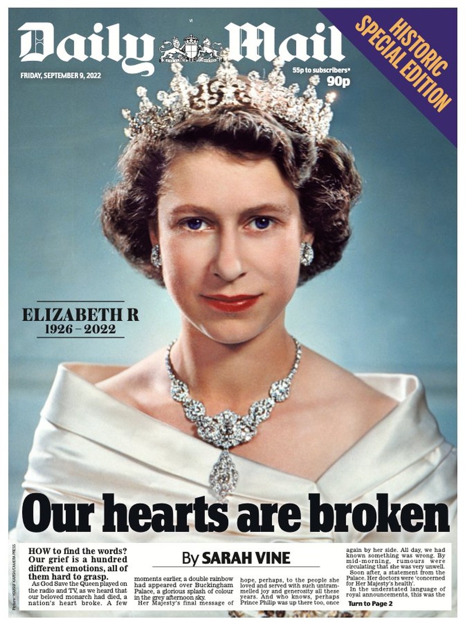 Britânico The Daily Mail no dia após a morte da rainha Elizabeth II: 'Nossos corações estão partidos'