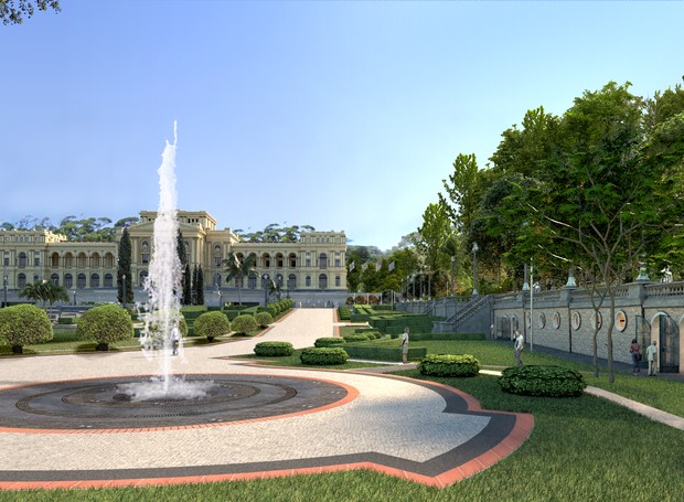 Projeção de como ficará o Jardim Francês, do Museu do Ipiranga, após a reforma (Foto: H+F Arquitetos / Divulgação)