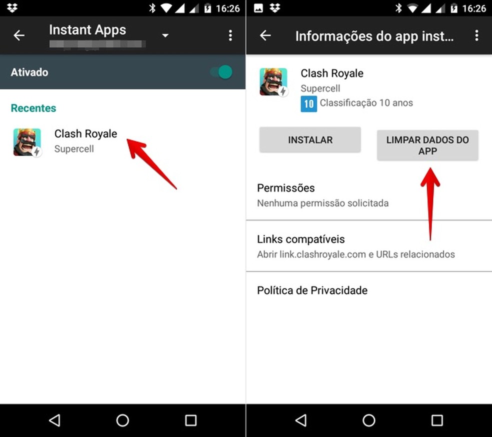 Apagando dados do app testado (Foto: Reprodução/Helito Bijora)
