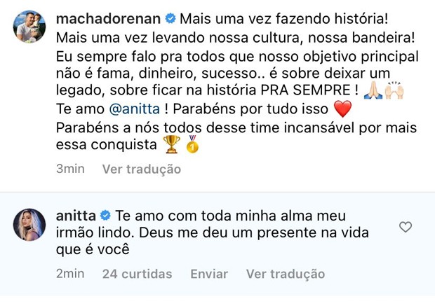 Anitta foi homenageada pelo irmão, Renan (Foto: Reprodução / Instagram)