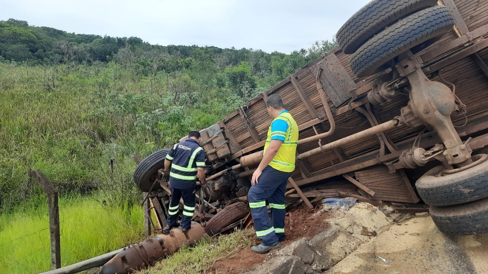 Dois caminhões, um deles carregado com ração animal, se envolveram no acidente em Bauru — Foto: Anderson Camargo / TV TEM 