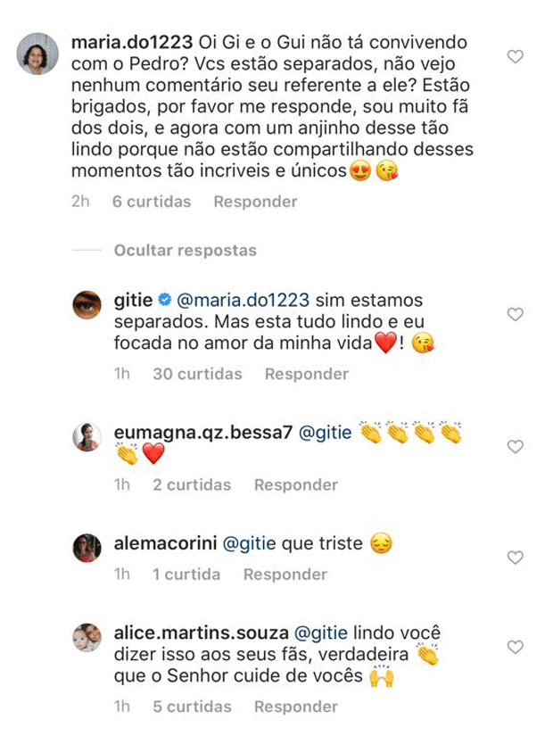 Giselle Itié responde seguidora sobre fim do seu casamento com Guilherme Winter (Foto: Reprodução/Instagram)